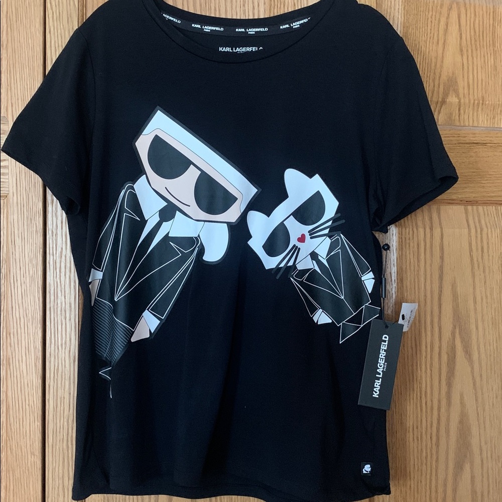 Karl Lagerfeld Black Tee with Cartoon Design